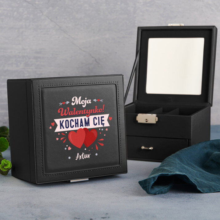 Moja walentynka - Szkatułka czarna z lusterkiem Moja walentynka - Szkatułka czarna z lusterkiem