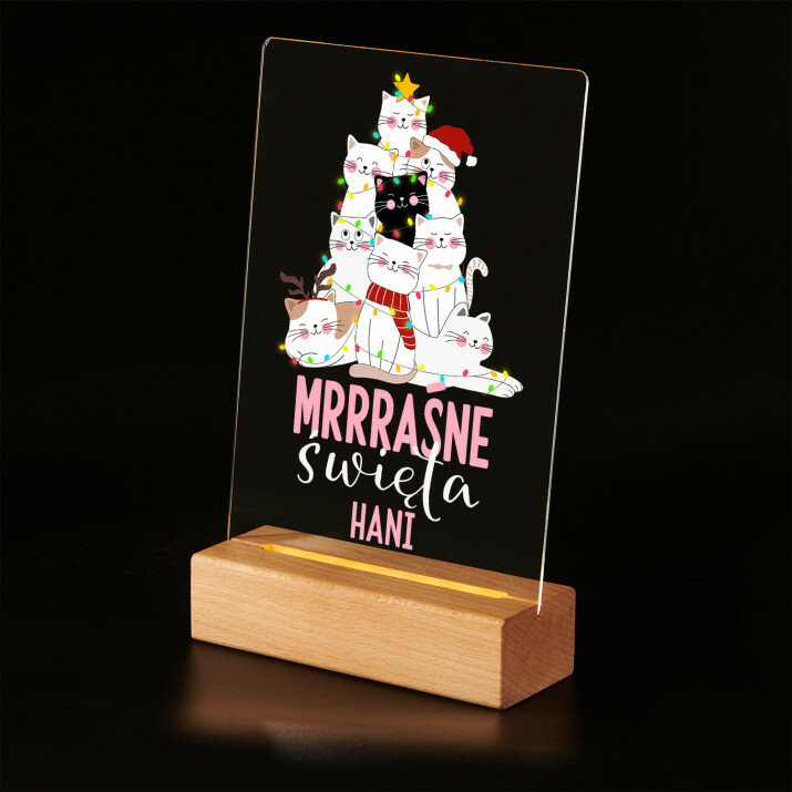mrrraśne święta - Wydruk na szkle akrylowym z podstawką led
