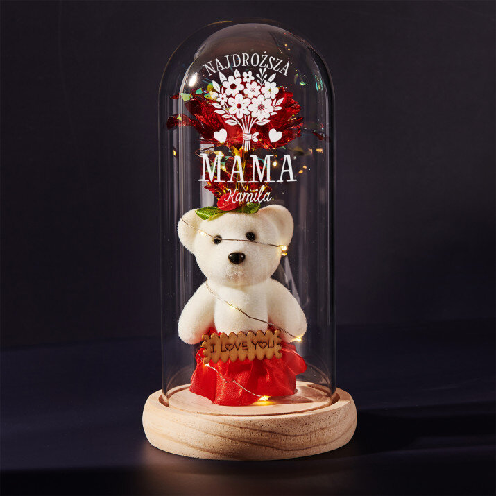 Najdroższa mama - Wieczna róża z misiem