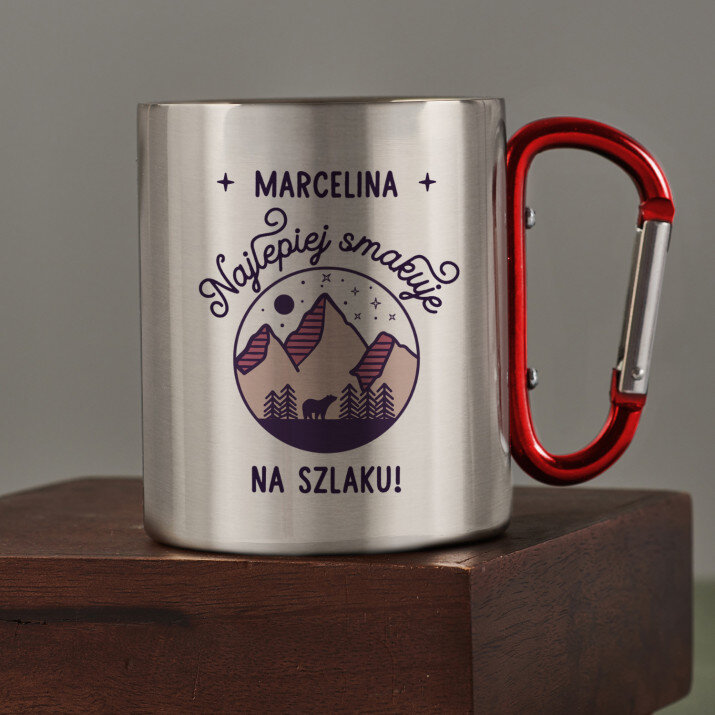 Najlepiej smakuje na szlaku - Kubek metalowy z karabińczykiem