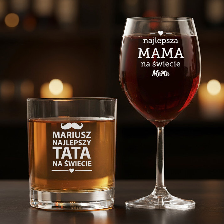 Najlepsi rodzice - Zestaw kieliszek do wina i szklanka do whisky Najlepsi rodzice - Zestaw kieliszek do wina i szklanka do whisky
