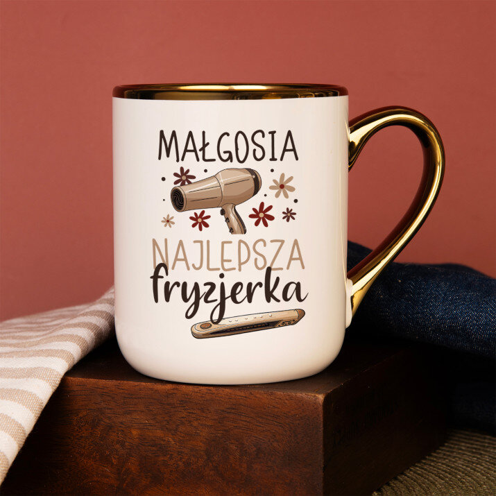 Najlepsza fryzjerka - Kubek ceramiczny ze złotym rantem