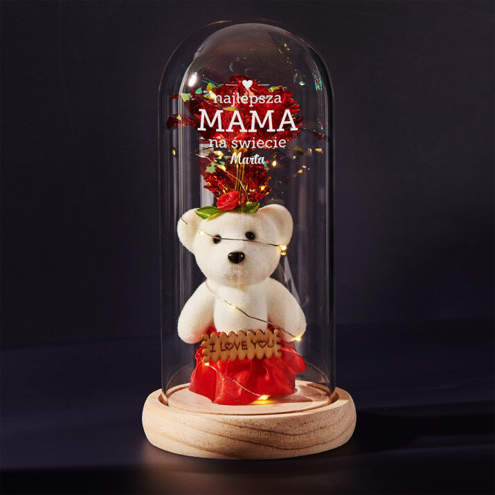 Najlepsza mama - Wieczna róża z misiem