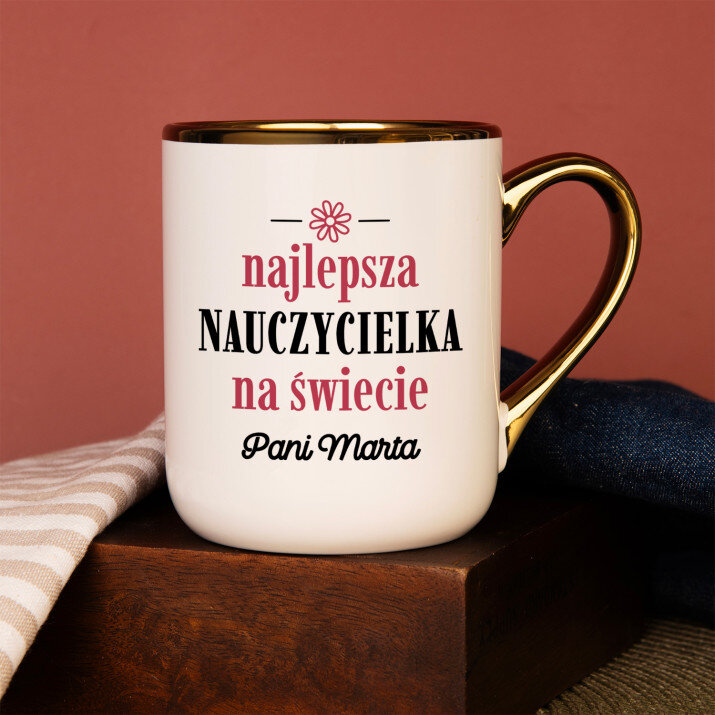 Najlepsza nauczycielka na świecie - Kubek ceramiczny ze złotym rantem