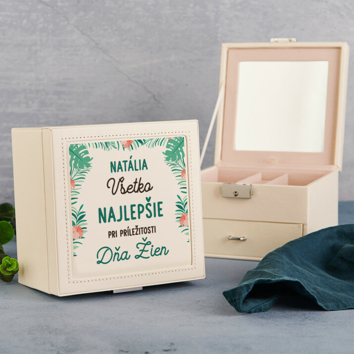 Najlepsze życzenia Dzień Kobiet - Szkatułka czarna z lusterkiem Najlepsze życzenia Dzień Kobiet - Szkatułka czarna z lusterkiem