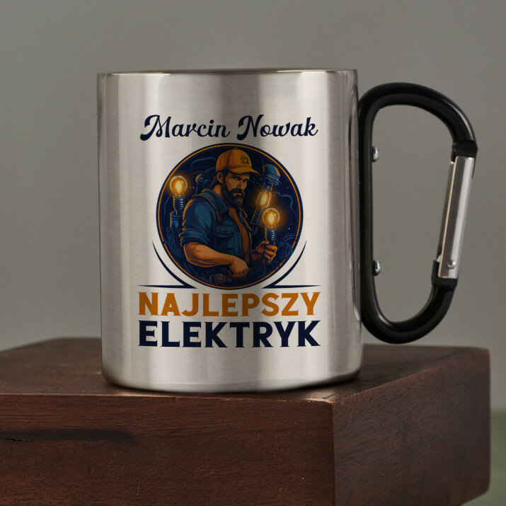 Najlepszy elektryk - Kubek metalowy z karabińczykiem