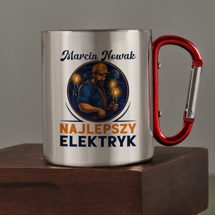Najlepszy elektryk - Kubek metalowy z karabińczykiem