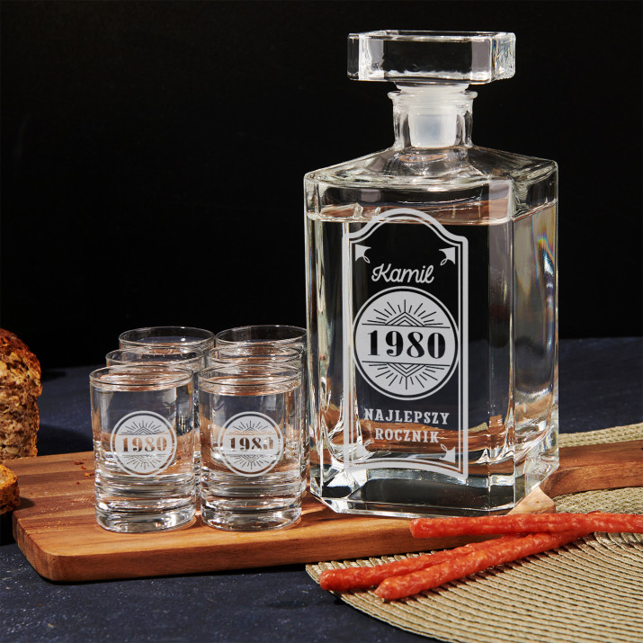 Najlepszy rocznik - Zestaw karafka i kieliszki do wódki Najlepszy rocznik - Zestaw karafka i kieliszki do wódki