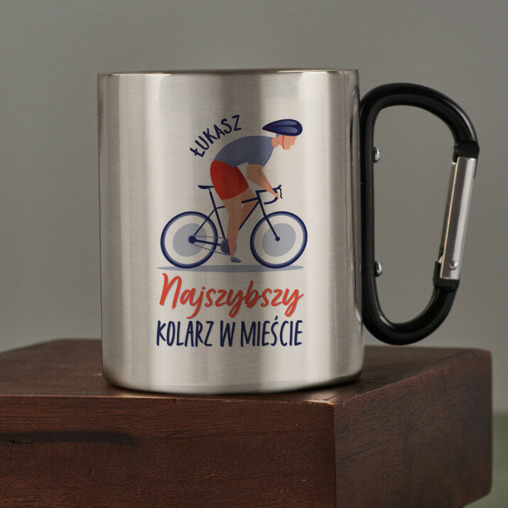 Najszybszy kolarz w mieście - Kubek metalowy z karabińczykiem