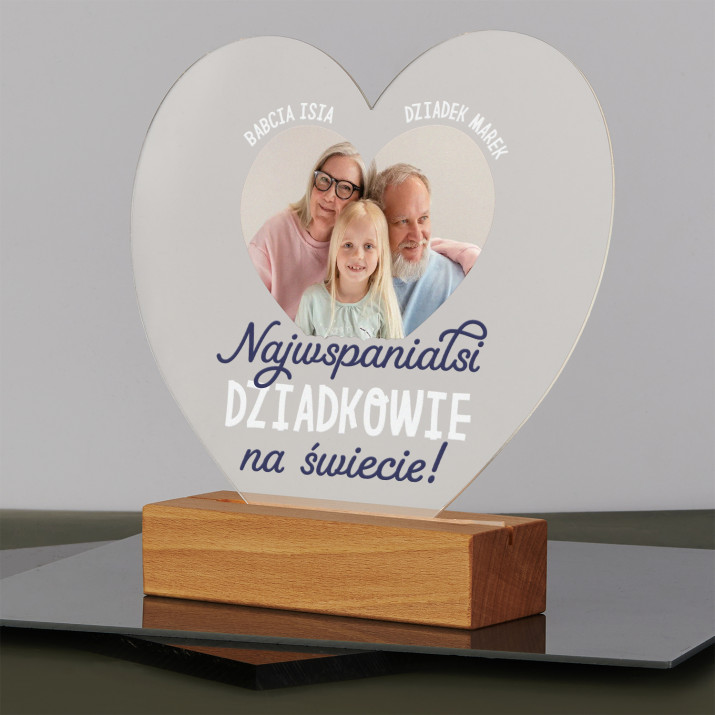 Najwspanialsi dziadkowie - Wydruk na szkle akrylowym led serce Najwspanialsi dziadkowie - Wydruk na szkle akrylowym led serce