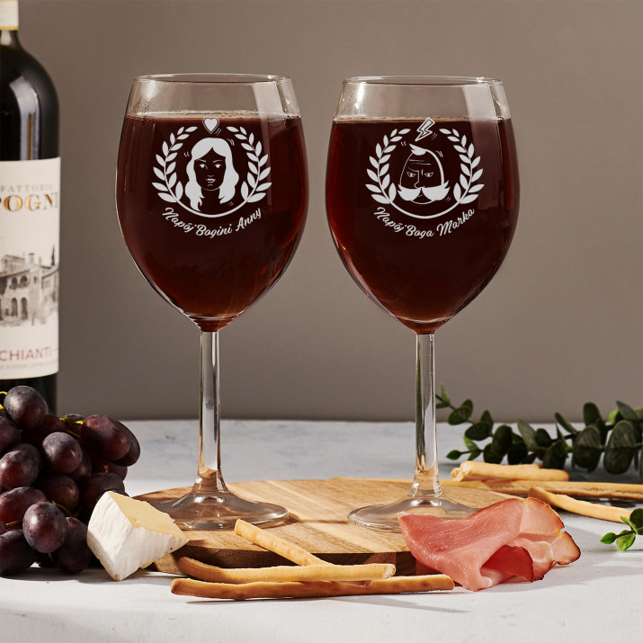 Napój Bogów - Dwa Grawerowane Kieliszki do wina