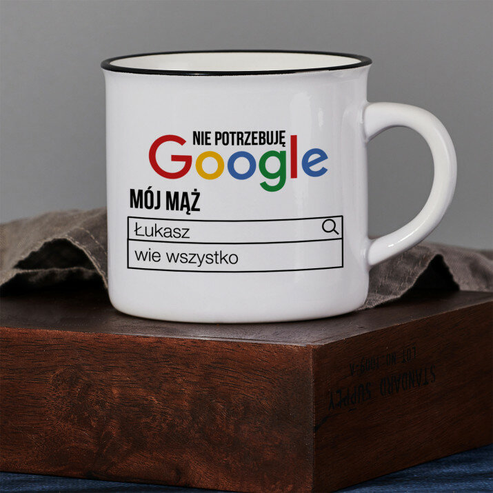 Nie potrzebuję google - Kubek ceramiczny z czarnym rantem