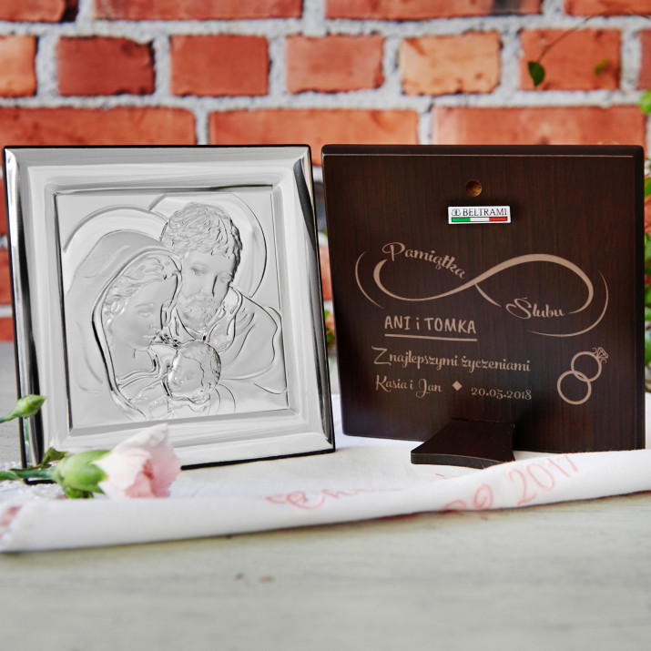 Nieskończona miłość - Św. Rodzina - Kwadrat - Srebrny Obrazek z Grawerem