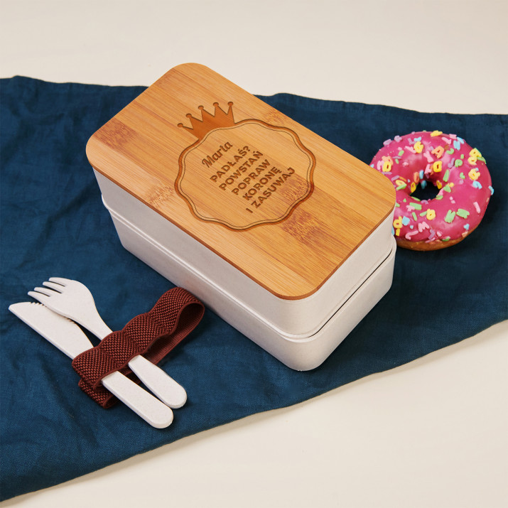 Padłaś, powstań - Bambusowy Lunchbox z grawerem Padłaś, powstań - Bambusowy Lunchbox z grawerem