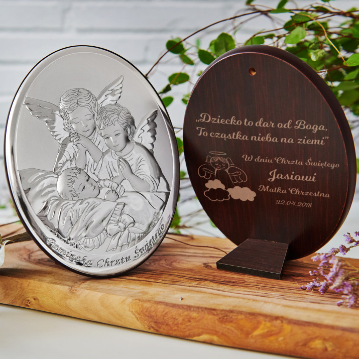 Dziecko to dar od Boga - Anioł stróż - Srebrny Obrazek z Grawerem