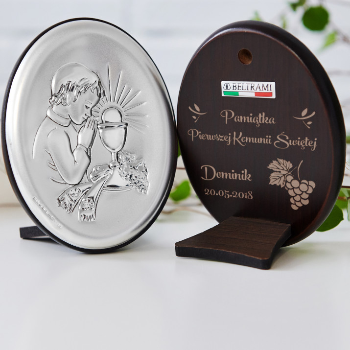 Pamiątka Pierwszej Komunii - Chłopiec - Srebrny Obrazek z Grawerem Pamiątka Pierwszej Komunii - Chłopiec - Srebrny Obrazek z Grawerem