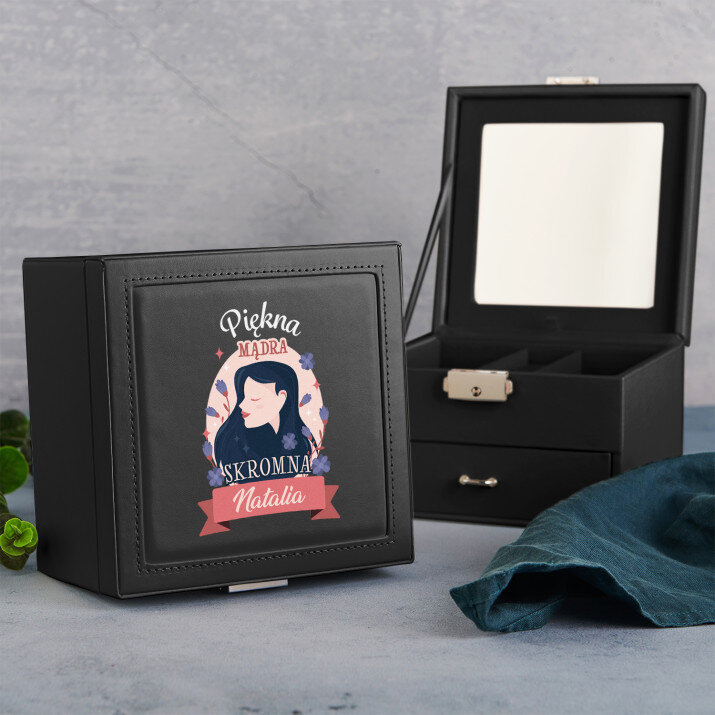 Piękna mądra skromna - Szkatułka czarna z lusterkiem Piękna mądra skromna - Szkatułka czarna z lusterkiem