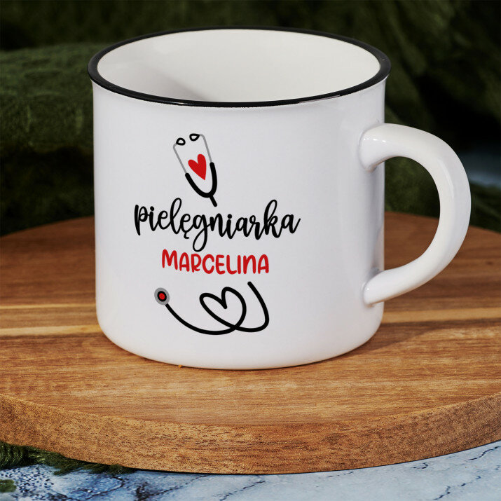 Pielęgniarka - Kubek ceramiczny z czarnym rantem Pielęgniarka - Kubek ceramiczny z czarnym rantem