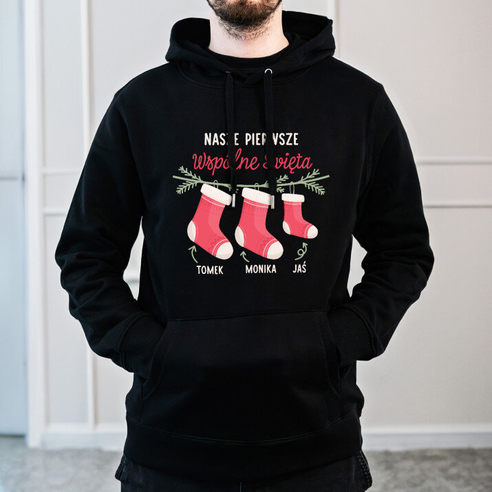 Pierwsze wspólne święta - Bluza męska czarna z kapturem