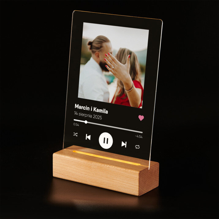 Piosenka spotify dla pary młodej - Wydruk na szkle akrylowym z podstawką led