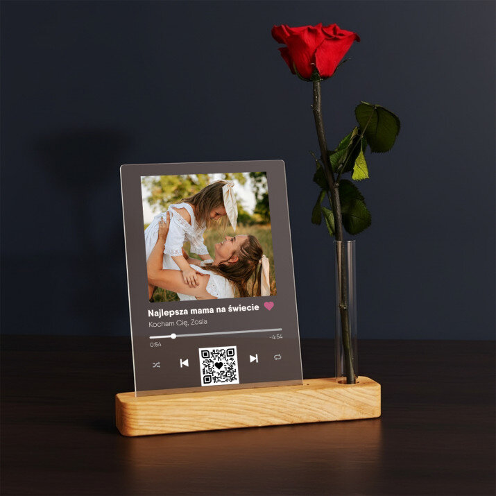 Piosenka spotify z kodem qr dla mamy - Wydruk na szkle akrylowym z różą Piosenka spotify z kodem qr dla mamy - Wydruk na szkle akrylowym z różą