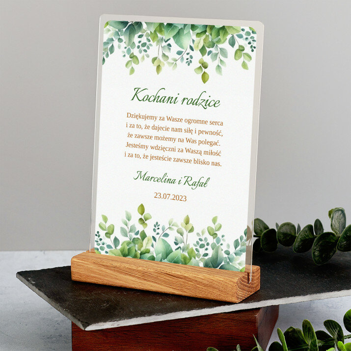 Podziękowania dla rodziców - Wydruk na szkle akrylowym z podstawką Podziękowania dla rodziców - Wydruk na szkle akrylowym z podstawką
