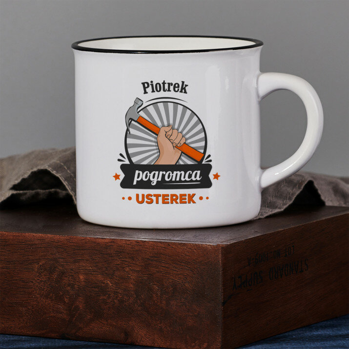 Pogromca usterek - Kubek ceramiczny z czarnym rantem Pogromca usterek - Kubek ceramiczny z czarnym rantem