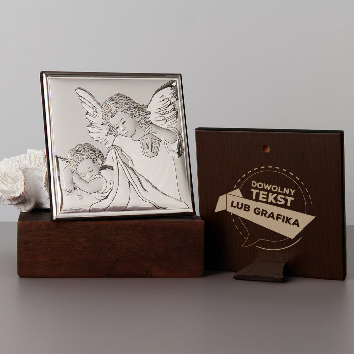 Projekt własny - Aniołek z latarenką - Srebrny Obrazek z Grawerem