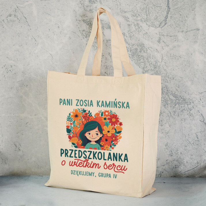 Przedszkolanka o wielkim sercu - Torba Bawełniana z Nadrukiem Przedszkolanka o wielkim sercu - Torba Bawełniana z Nadrukiem