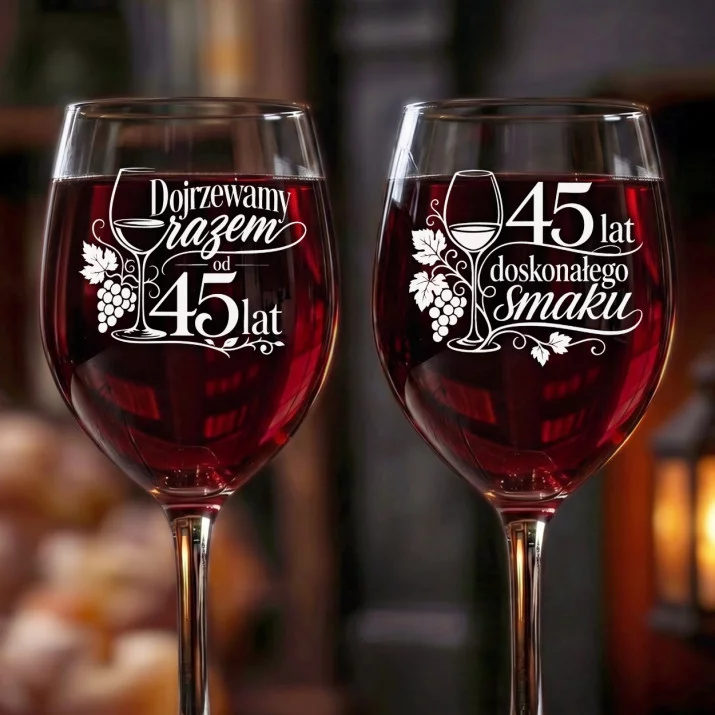 Dwa Kieliszki Do Wina Na 45 Rocznicę Ślubu Prezent Na Walentynki Dla Pary: 45 Lat Razem