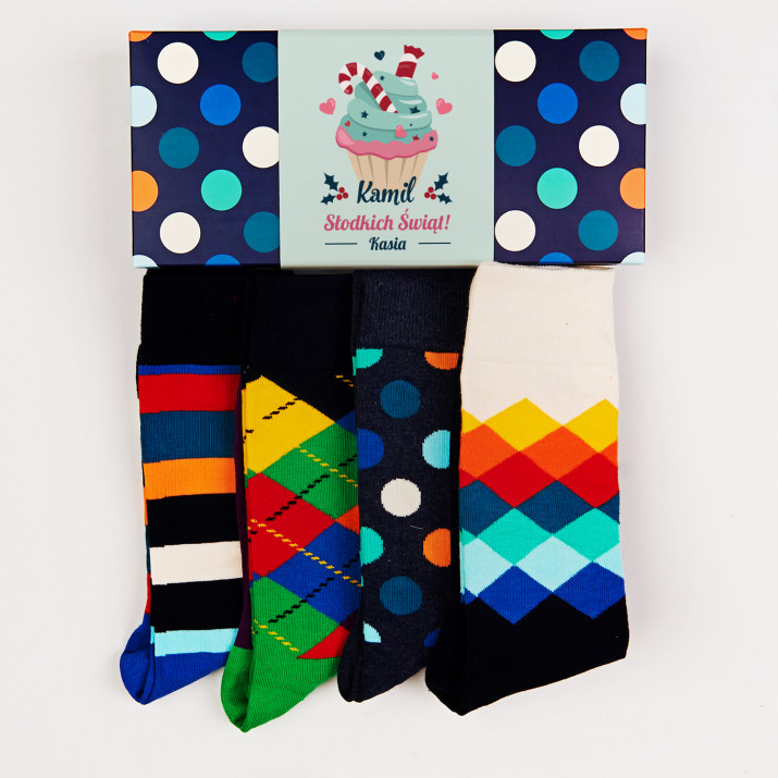 Słodkich świąt - Happy Socks - Dots - Zestaw 4 par skarpet męskich