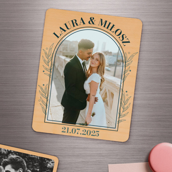 Ślubna pamiątka - Magnes drewniany