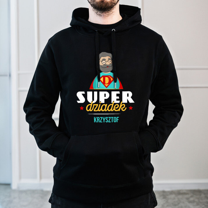 super dziadek - Bluza męska czarna z kapturem
