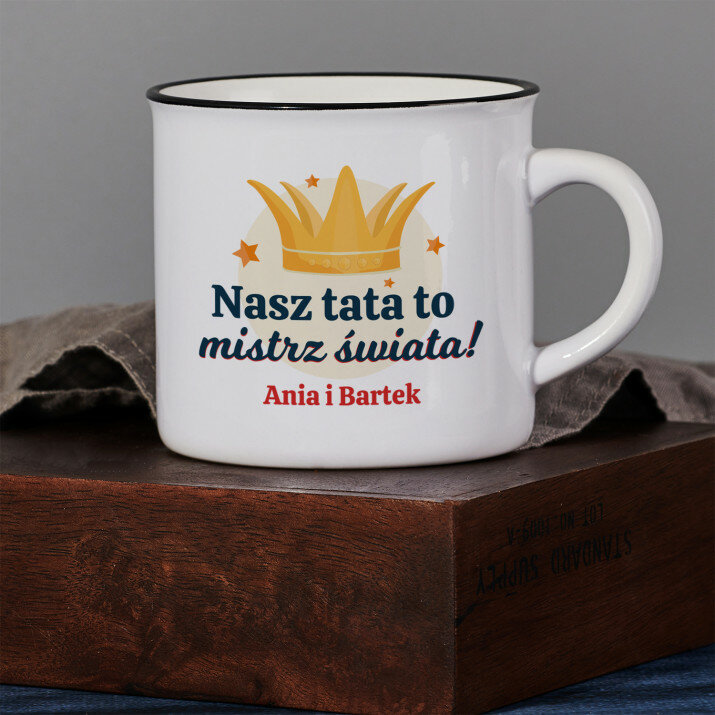 Tata mistrz świata - Kubek ceramiczny z czarnym rantem
