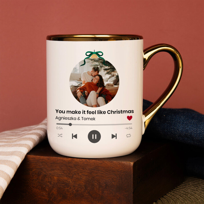 Twoja piosenka świąteczna spotify - Kubek ceramiczny ze złotym rantem