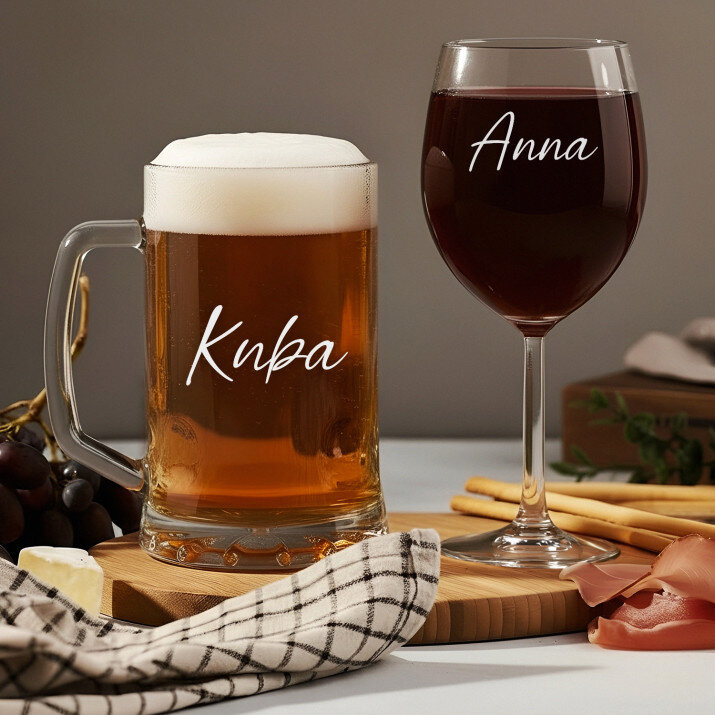 Twoje imię elegant - Zestaw kufel i kieliszek do wina