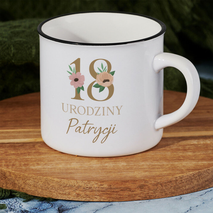 Urodziny Kwiaty - Kubek ceramiczny z czarnym rantem Urodziny Kwiaty - Kubek ceramiczny z czarnym rantem