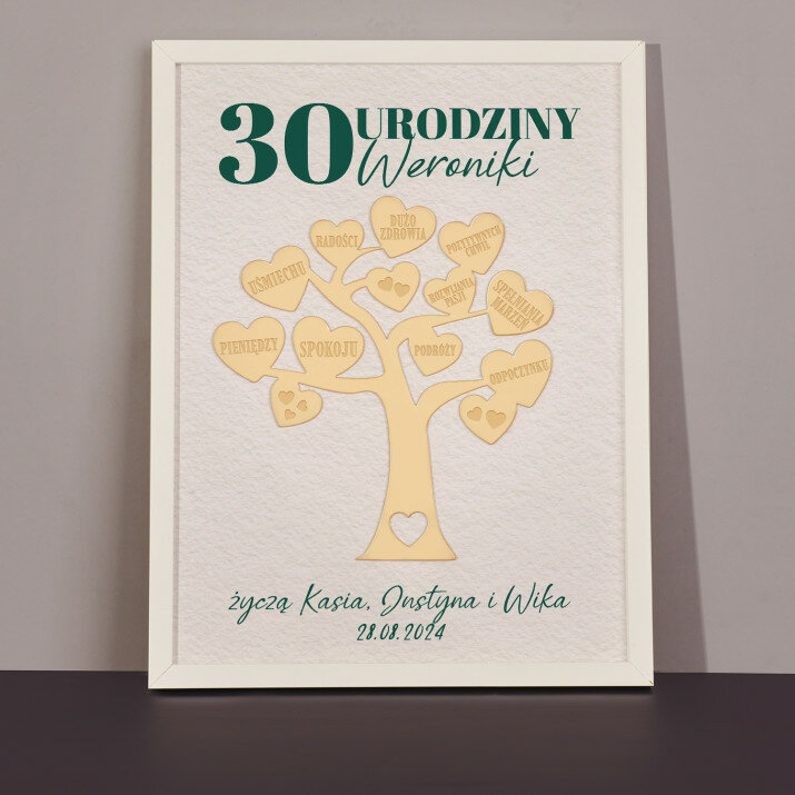 Urodziny liczba - Złote szkło akrylowe drzewo w ramce