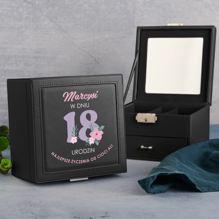 W dniu 18 urodzin - Szkatułka czarna z lusterkiem W dniu 18 urodzin - Szkatułka czarna z lusterkiem
