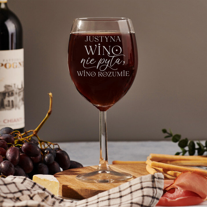 Wino rozumie - Grawerowany Kieliszek do wina Wino rozumie - Grawerowany Kieliszek do wina
