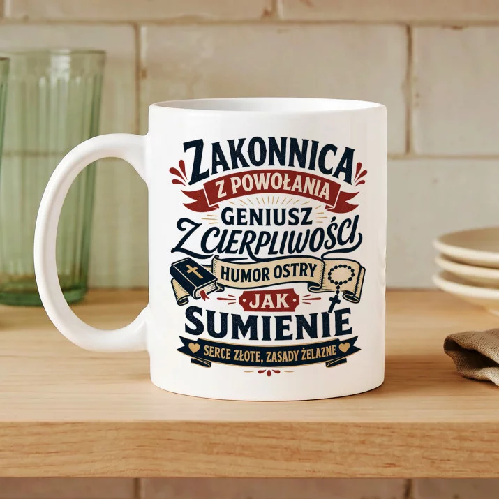 Kubek Z Nadrukiem Dla Siostry Zakonnej Prezent Dla Kobiety: Serce I Sumienie