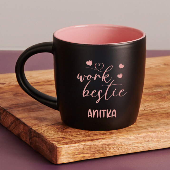 Work bestie - Czarny kubek ceramiczny