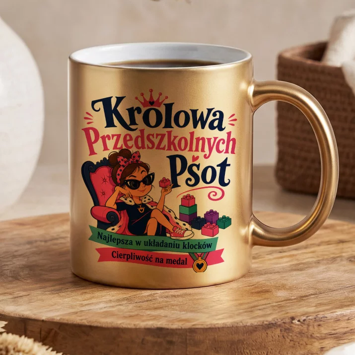 Złoty Kubek Dla Przedszkolanki Prezent Dla Kobiety: Przedszkolna Królowa Złoty Kubek Dla Przedszkolanki Prezent Dla Kobiety: Przedszkolna Królowa
