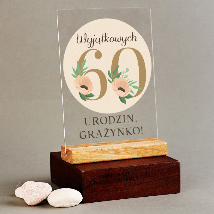 wyjątkowych 60 urodzin kwiaty - Wydruk na szkle akrylowym z podstawką wyjątkowych 60 urodzin kwiaty - Wydruk na szkle akrylowym z podstawką