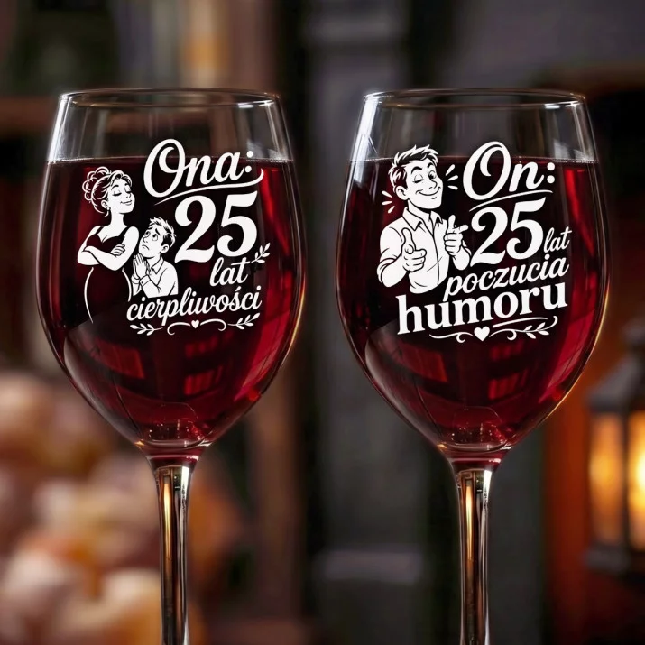 Dwa Kieliszki Do Wina Na 25 Rocznicę Ślubu Prezent Dla Pary: Duet 25 Lat Dwa Kieliszki Do Wina Na 25 Rocznicę Ślubu Prezent Dla Pary: Duet 25 Lat