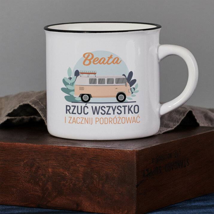 Zacznij podróżować - Kubek ceramiczny z czarnym rantem