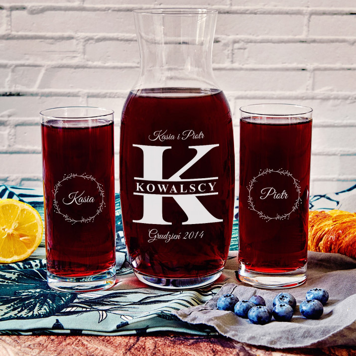 Zakochani - Zestaw grawerowana karafka i dwie szklanki