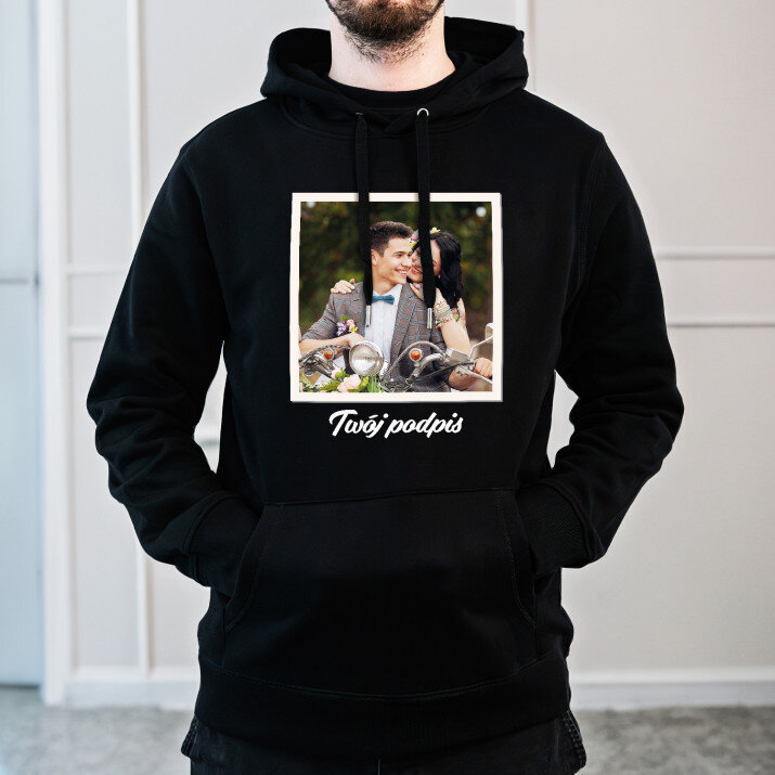 zdjęcie i podpis - Bluza męska czarna z kapturem