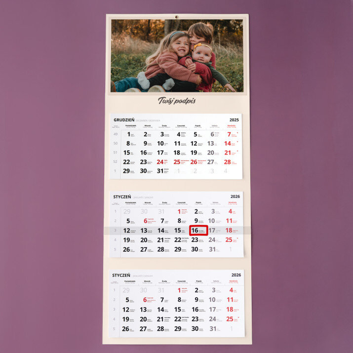 Zdjęcie i podpis - Kalendarz trójdzielny