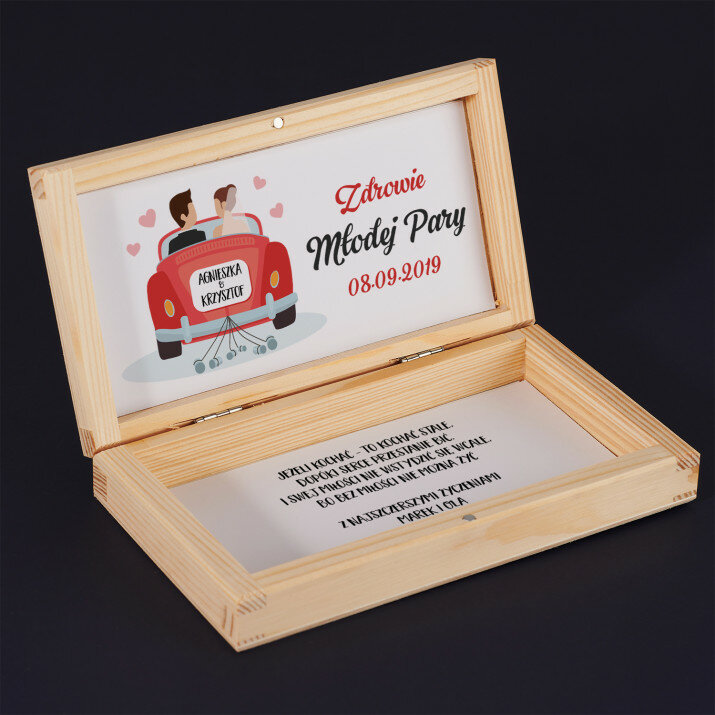 Zdrowie młodej pary - Drewniane pudełko na pieniądze Zdrowie młodej pary - Drewniane pudełko na pieniądze